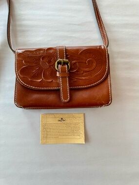 Patricia Nash Florence Leather Crossbody Bag with Buckle Strap, Tooled Tan